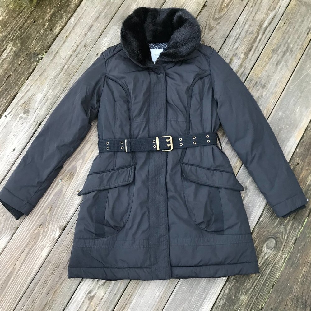Next Women Jacket Black Faux Fur Winter Charcoal H - Picture 1 of 13